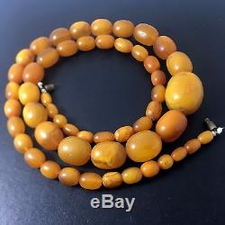 Fine Heavy Antique Baltic Amber Beads Necklace Egg Yolk Butterscotch Beeswax 47g