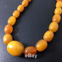 Fine Heavy Antique Baltic Amber Beads Necklace Egg Yolk Butterscotch Beeswax 47g