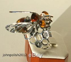 Full Colour Baltic Amber Bee Ring on Silver 925