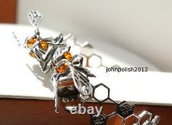 Full Colour Baltic Amber Bees Bangle on Silver 925