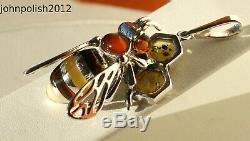Full Colour Bee on Honey Baltic Amber Pendant on Silver 925
