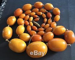 Genuine Natural Baltic Butterscotch Egg Yolk Amber Bead Necklace 64.2g Antique