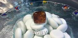 Genuine 925 Sterling Silver Large Chunky Baltic Amber Gemstone Ring Size 9