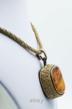 Genuine Amber Pendant Necklace Baltic Amber Gemstone Pendant Vintage Jewelry