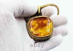 Genuine Amber Pendant Necklace Baltic Amber Gemstone Pendant Vintage Jewelry
