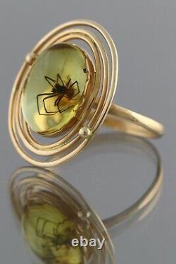 Genuine BALTIC AMBER 14K GOLD Fossil Inclusion SPIDER 7.25 Ring 2.2g 200819-1