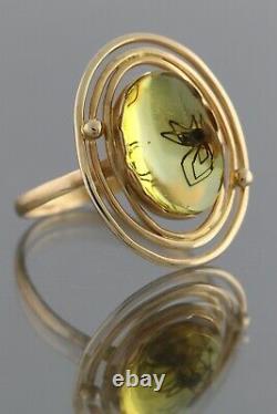 Genuine BALTIC AMBER 14K GOLD Fossil Inclusion SPIDER 7.25 Ring 2.2g 200819-1