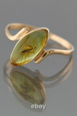 Genuine BALTIC AMBER 14K GOLD Great Fossil Insect WASP 6 Ring 1g 191128-9