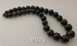 Genuine BALTIC AMBER Black Round Huge Shape 27 -16 mm Beads Necklace