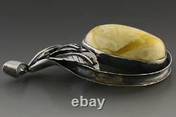 Genuine BALTIC AMBER White Egg Yolk Large Silver Pendant 19g 181031-3