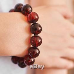 Genuine Baltic Amber Bracelet Unique Dark Cognac Cherry Beaded Balls Luxury