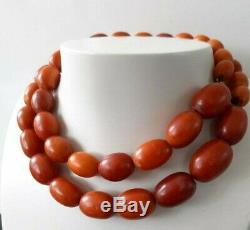 Genuine Baltic Amber Germany Antique Beads Prayer Chinese Mala Necklace Egg 78gr