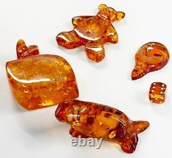 Genuine Baltic Amber Handmade Carved Figurines Collectible Souvenirs Set 28 g