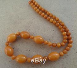 Genuine Baltic Amber Old necklace beads Butter Egg Yolk natural vintage 32 g