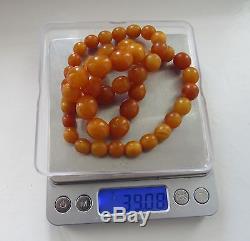 Genuine Baltic Amber Old necklace beads Rare Round natural vintage 39 g