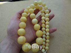 Genuine Baltic Amber modified Old necklace beads Rare Round natural white 146 g