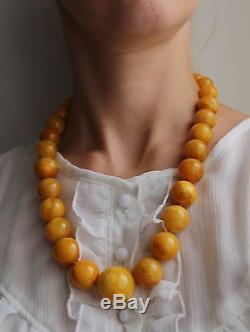 Genuine Egg Yolk Natural Baltic Amber Beads Necklace, 102 gr