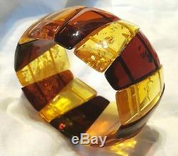 Genuine multicolor baltic amber beaded cuff bracelet 7 35.3g