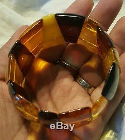 Genuine multicolor baltic amber beaded cuff bracelet 7 35.3g