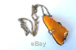 HIGH QUALITY NATURAL BALTIC AMBER & 800 SILVER PENDANT with 925 STERLING CHAIN