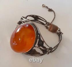 Handcrafted Natural Butterscotch Amber Hinged Link Bracelet 2 1/4St Silver