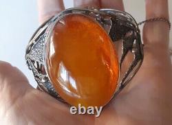 Handcrafted Natural Butterscotch Amber Hinged Link Bracelet 2 1/4St Silver