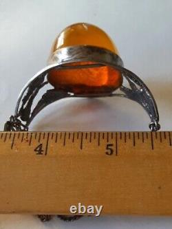 Handcrafted Natural Butterscotch Amber Hinged Link Bracelet 2 1/4St Silver