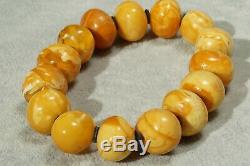 High class Antique Baltic marble yellow, white natural amber bracelet 35 grams