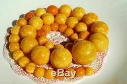 High class antique natural Baltic amber necklace 142 grams. Yellow, white color