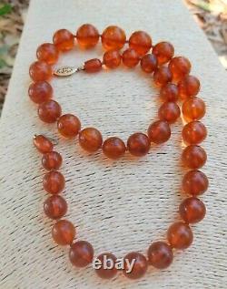 Honey Ball Round Beads Natural Baltic AMBER Antique Gemstone Necklace 53 grams