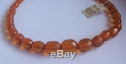 Honey Cognac Natural Baltic Amber Necklace Faceted Olive Beads Russian Vintage