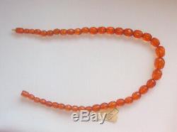 Honey Cognac Natural Baltic Amber Necklace Faceted Olive Beads Russian Vintage