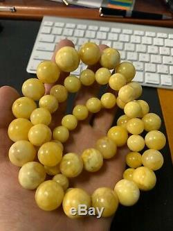 Huge Antique Natural Baltic Amber Egg Yolk Butterscotch Beads Necklace 133gr