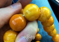 Huge Antique Natural Butterscotch Egg Yolk Baltic Amber Beads Necklace 160g