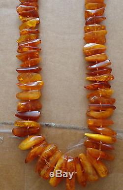 Huge Antique Natural butterscotch egg yolk Baltic Amber Beads Necklace #44