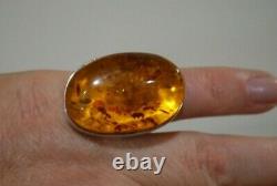 Huge Einer Fehrn Ef Denmark Natural Baltic Amber Sterling Silver Ring Size 6,5