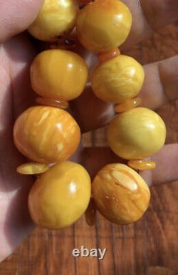 Huge Natural Baltic Egg Yolk Butterscotch Amber Round Beaded Necklace 104 Gr