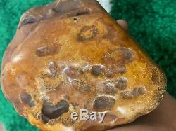 Huge Yellowithmarbel color Baltic Amber stone (588 g.)