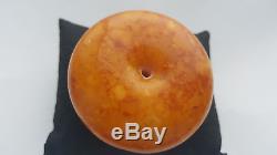 Huge antique real natural baltic amber carved donut pendant eggyolk Hupo