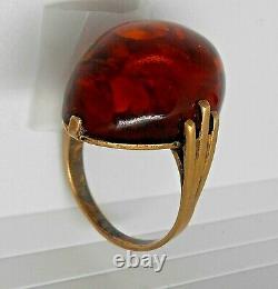 Imperial Russian 28mm Baltic Amber Ring Gold On Sterling Silver sz12.5 Gorgeous