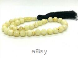 Islamic 33 Prayer Beads Natural Baltic Amber Yellow White Misbaha 17 gr #4577