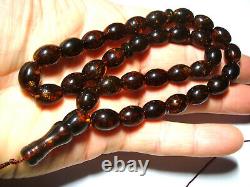 Islamic 33 Prayer beads Natural Baltic Amber Rosary pressed Kehribar tasbih