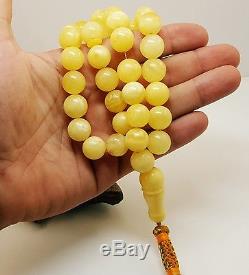 Islamic Prayer Natural Baltic Amber 62,5g Big Bead White Butterscotch Rare B-048