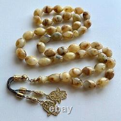 Islamic Prayer Rosary 60g. Baltic Amber Olive Beads Pressed Tesbih Misbaha