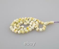 Islamic Prayer Tasbih Amber Natural Baltic Bead 10,6g White Vintage Rare W-043