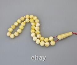 Islamic Prayer Tasbih Amber Natural Baltic Bead 20,6g White Vintage Rare K-102