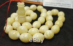 Islamic Prayer Tasbih PRESSED Amber Baltic 33 Beads 43,9g Vintage White H-004