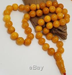 Islamic Prayer Tasbih Stone Amber Natural Baltic White Bead 58, g Vintage F-727