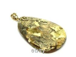 LUXURY AMBER PENDANT Natural Baltic Amber Bead Gold Plated Silver 925 18g 12040