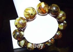 Large Amber bracelet Natural Baltic Amber round beads bracelet pressed